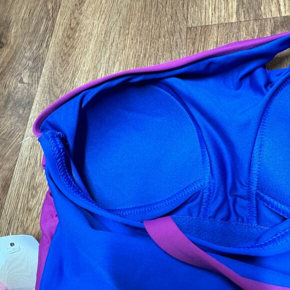Lands End Womens Blue Purple Color Block Cut Out One Piece Swim Suit Size 2 NEW - Picture 4 of 7